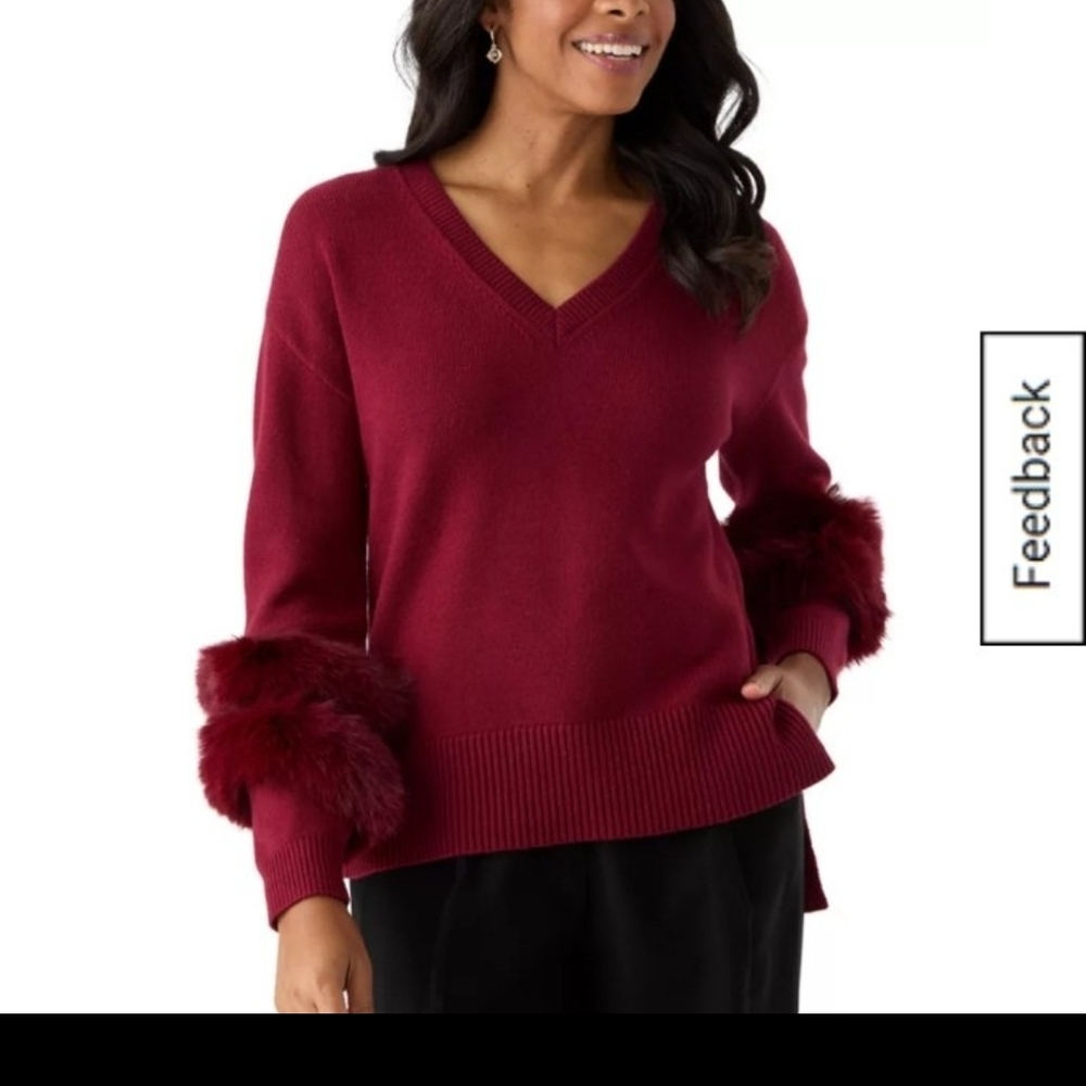 Philosophy Deep Red Sweater with Faux Fur